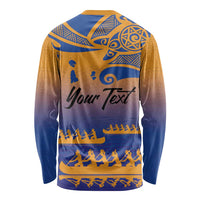 Personalised Hawaiki Nui Va'a French Polynesian Pattern Long Sleeve Shirt Sunset Color