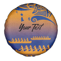 Personalised Hawaiki Nui Va'a French Polynesian Pattern Spare Tire Cover Sunset Color