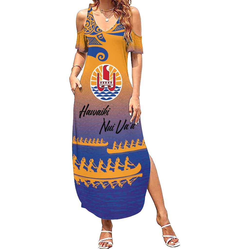 Personalised Hawaiki Nui Va'a French Polynesian Pattern Summer Maxi Dress Sunset Color