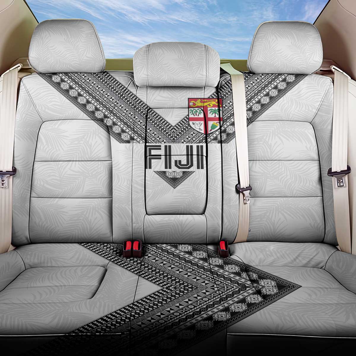 Rugby Fiji Back Car Seat Cover Fijian Masi Tribal Sporty Style White Color - Polynesian Pride