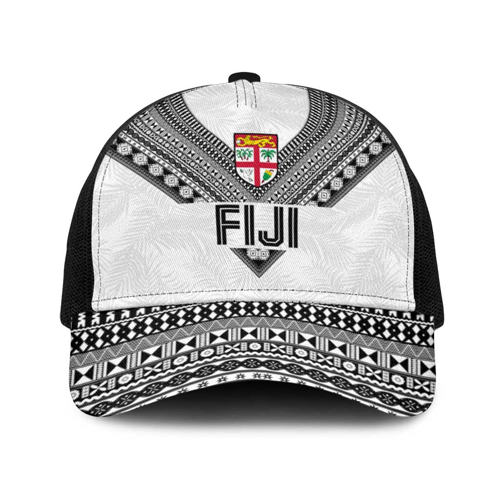 Rugby Fiji Baseball Net Cap Fijian Masi Tribal Sporty Style White Color - Polynesian Pride