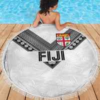 Rugby Fiji Beach Blanket Fijian Masi Tribal Sporty Style White Color - Polynesian Pride