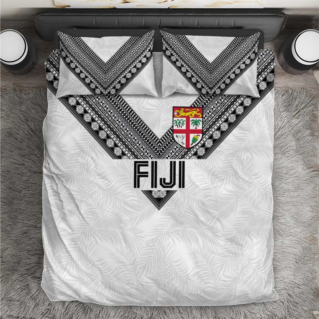 Rugby Fiji Bedding Set Fijian Masi Tribal Sporty Style White Color - Polynesian Pride