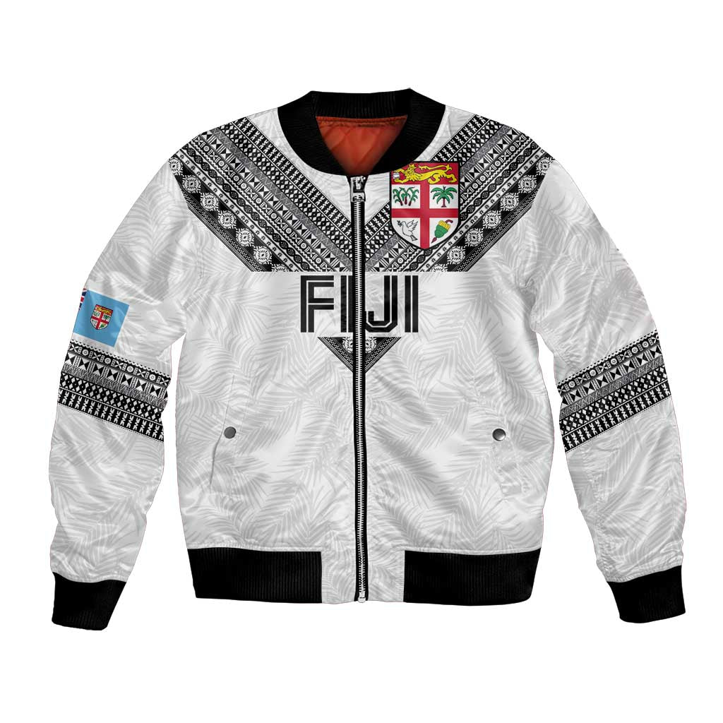 Custom Rugby Fiji Bomber Jacket Fijian Masi Tribal Sporty Style White Color - Polynesian Pride