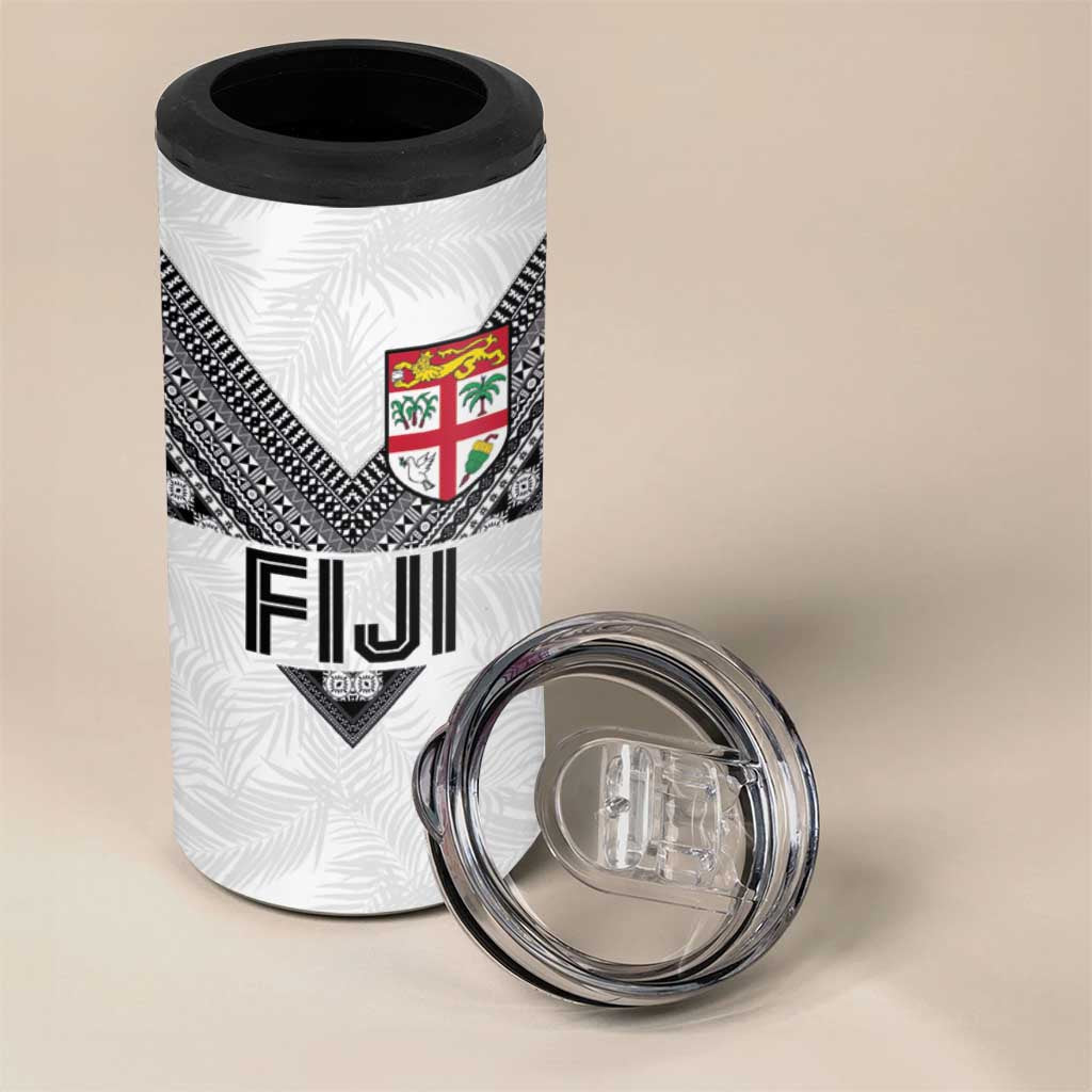 Custom Rugby Fiji 4 in 1 Can Cooler Tumbler Fijian Masi Tribal Sporty Style White Color - Polynesian Pride