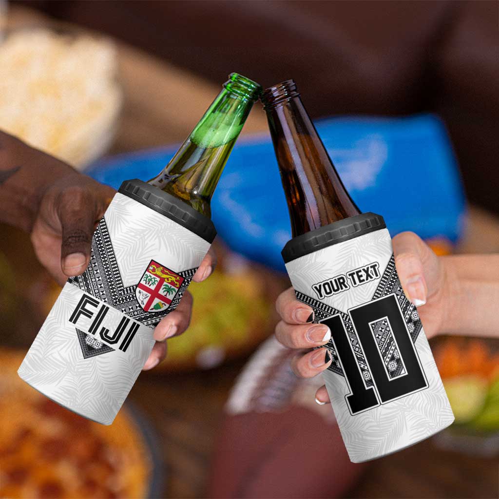 Custom Rugby Fiji 4 in 1 Can Cooler Tumbler Fijian Masi Tribal Sporty Style White Color - Polynesian Pride