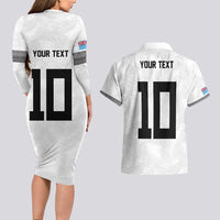 Custom Rugby Fiji Couples Matching Long Sleeve Bodycon Dress and Hawaiian Shirt Fijian Masi Tribal Sporty Style White Color - Polynesian Pride