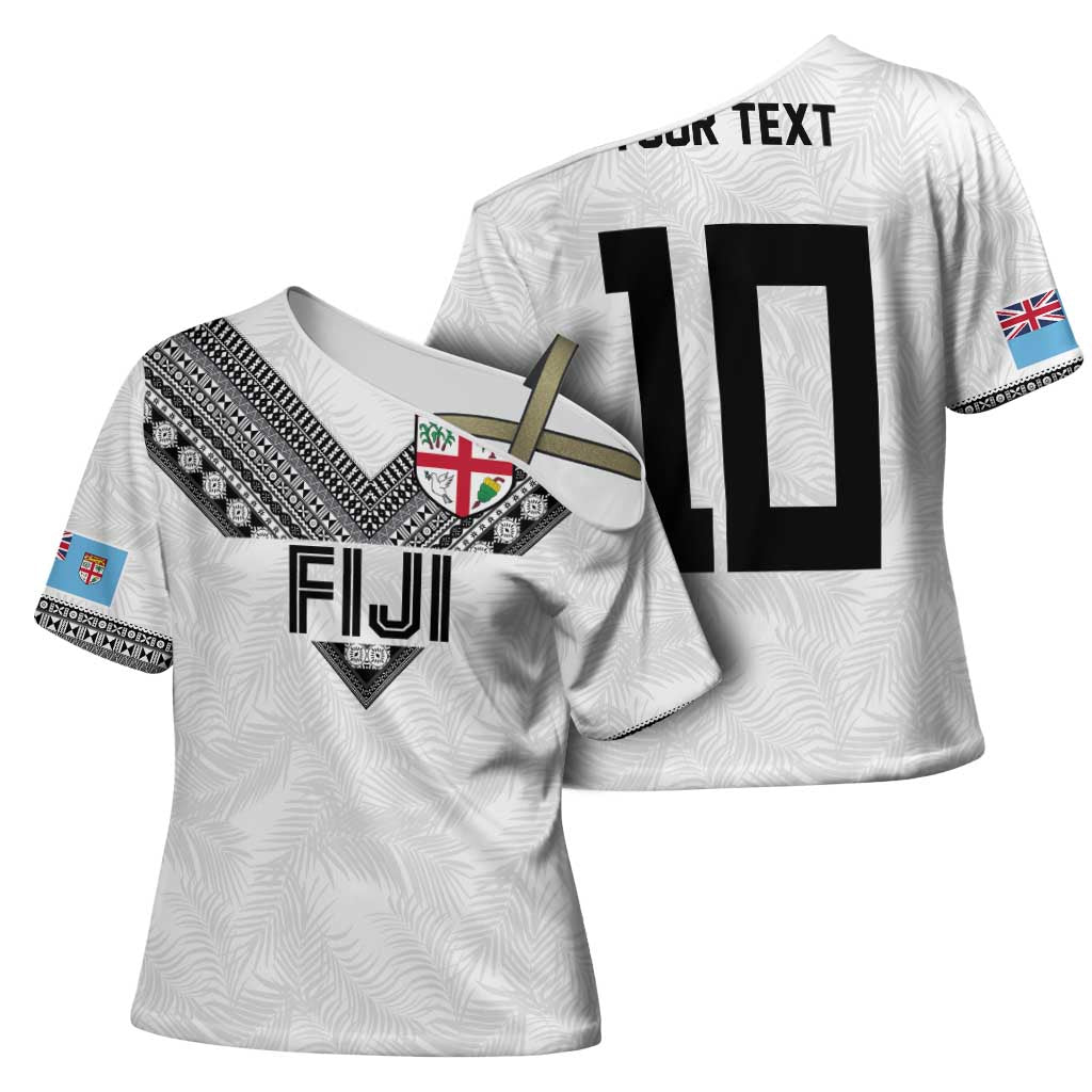 Custom Rugby Fiji Cross Shoulder Shirt Fijian Masi Tribal Sporty Style White Color LT03 - Polynesian Pride