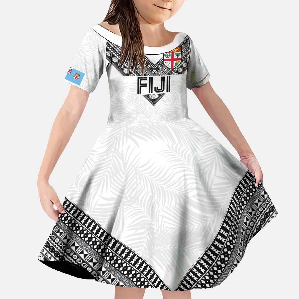 Custom Rugby Fiji Family Matching Long Sleeve Bodycon Dress and Hawaiian Shirt Fijian Masi Tribal Sporty Style White Color - Polynesian Pride