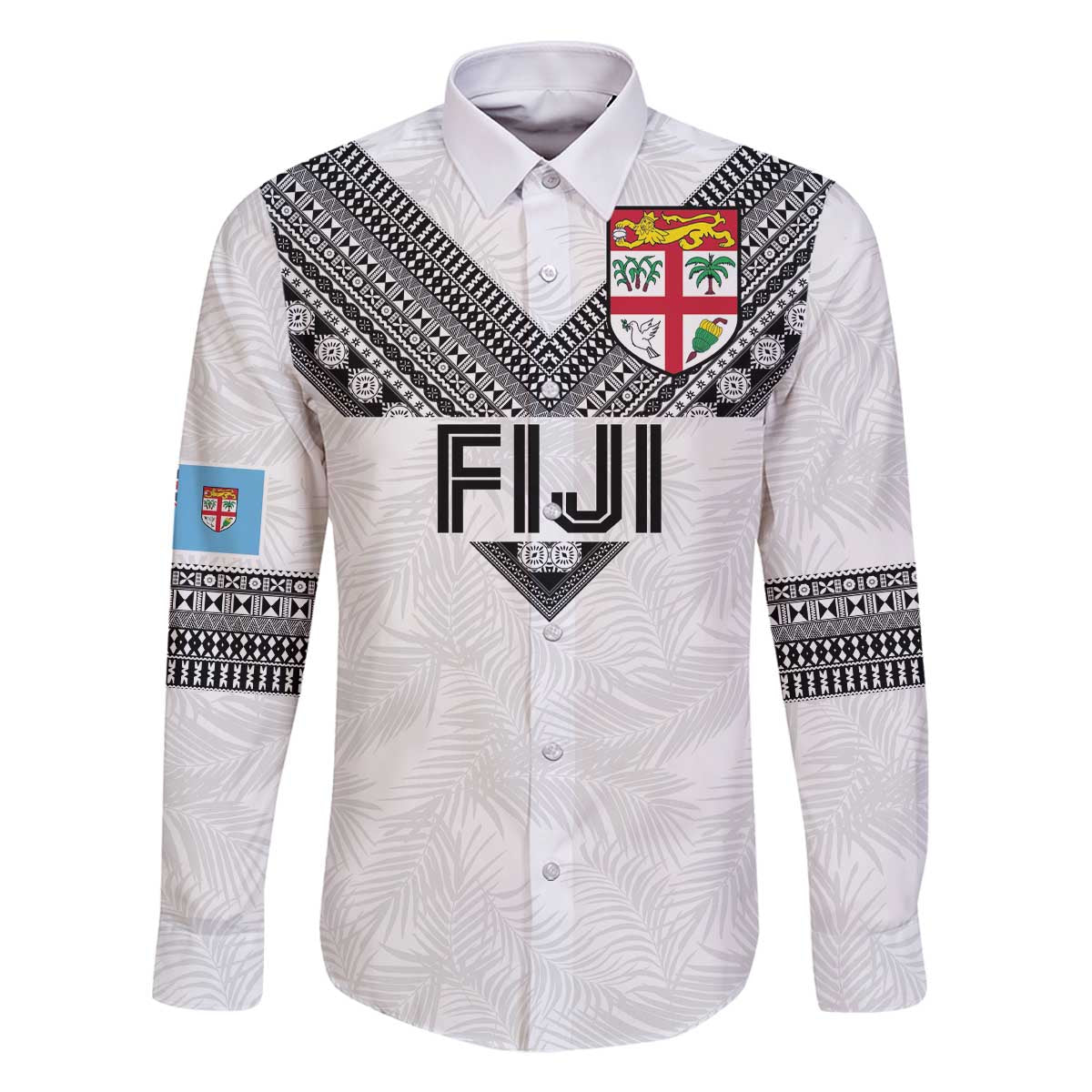 Custom Rugby Fiji Family Matching Off The Shoulder Long Sleeve Dress and Hawaiian Shirt Fijian Masi Tribal Sporty Style White Color - Polynesian Pride