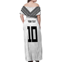 Custom Rugby Fiji Family Matching Off Shoulder Maxi Dress and Hawaiian Shirt Fijian Masi Tribal Sporty Style White Color - Polynesian Pride