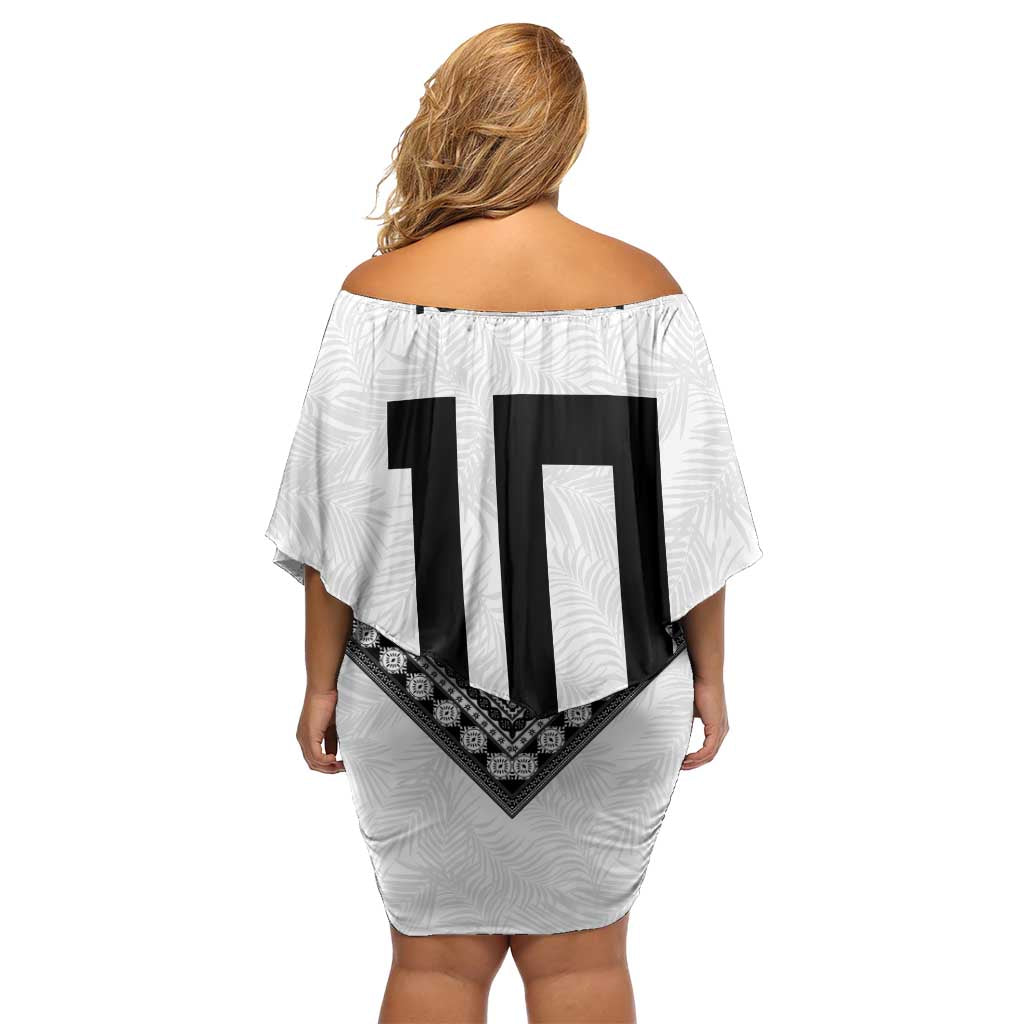 Custom Rugby Fiji Family Matching Off Shoulder Short Dress and Hawaiian Shirt Fijian Masi Tribal Sporty Style White Color - Polynesian Pride