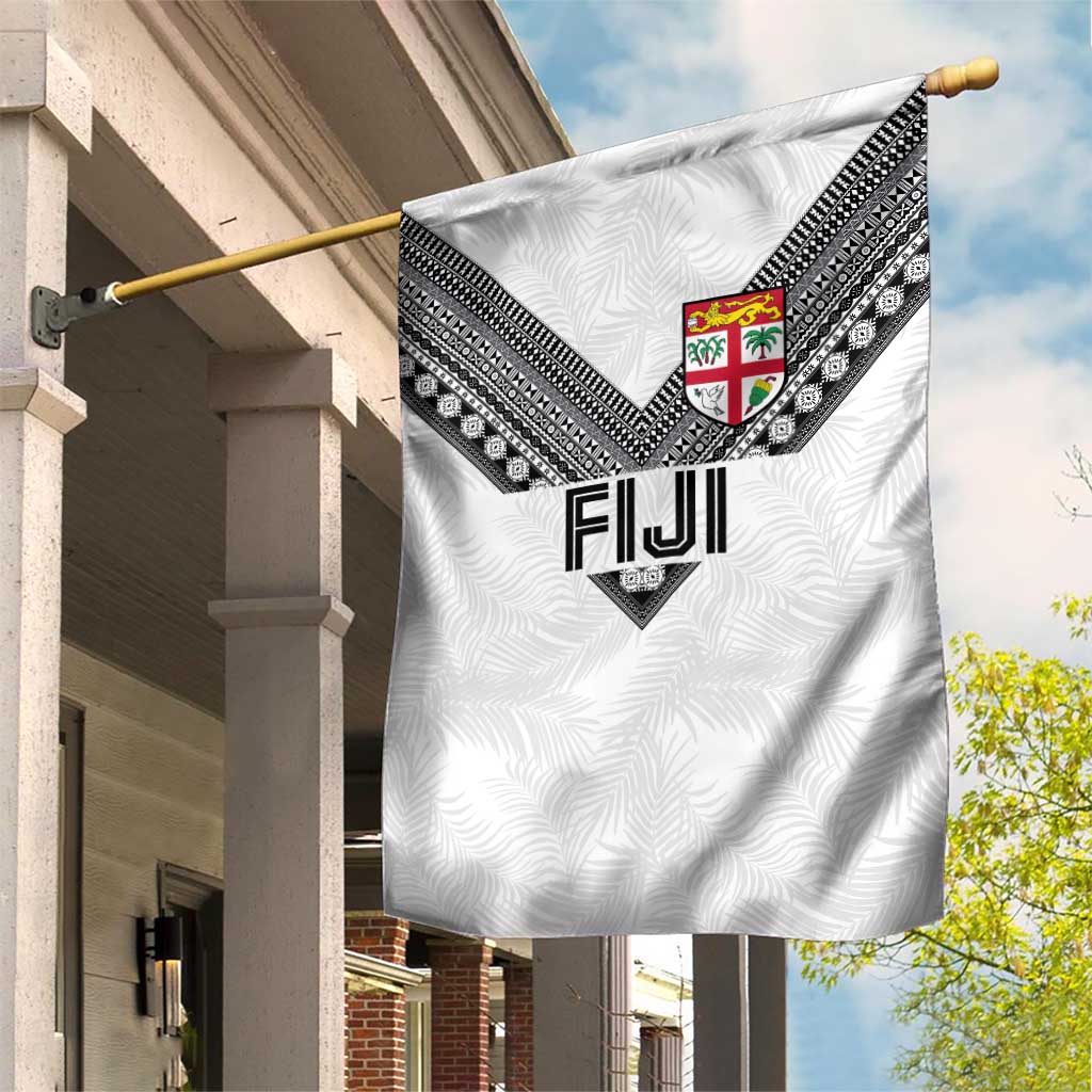 Rugby Fiji Garden Flag Fijian Masi Tribal Sporty Style White Color - Polynesian Pride