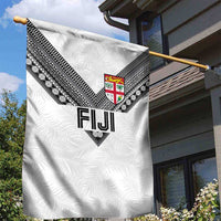 Rugby Fiji Garden Flag Fijian Masi Tribal Sporty Style White Color - Polynesian Pride