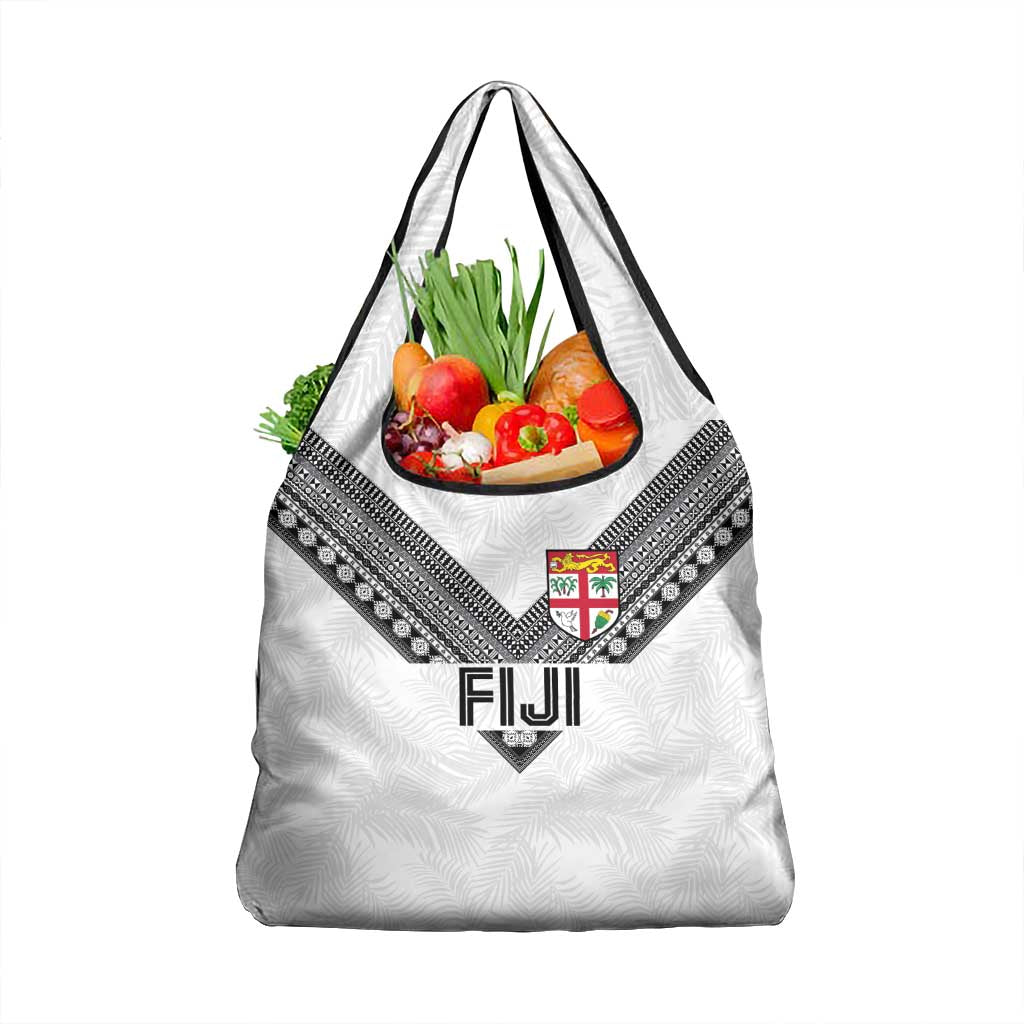 Rugby Fiji Grocery Bag Fijian Masi Tribal Sporty Style White Color - Polynesian Pride