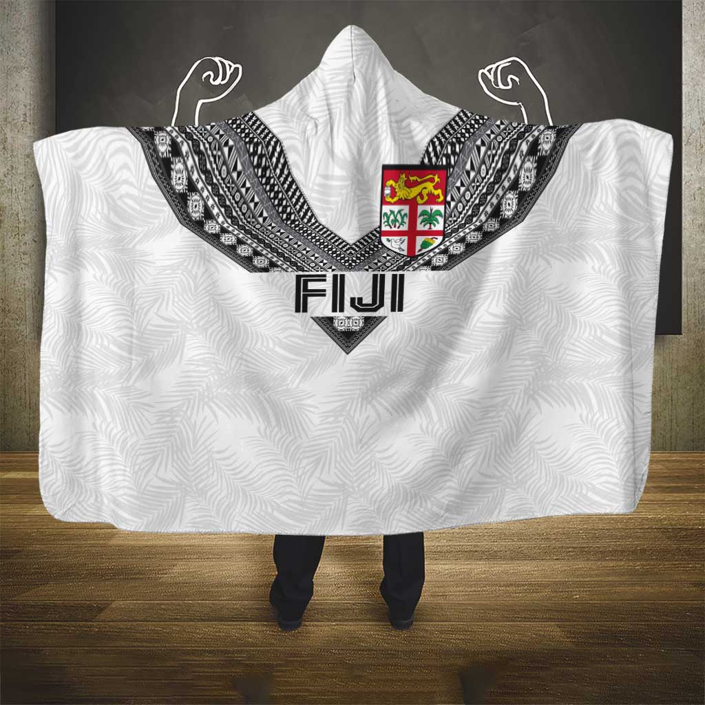 Rugby Fiji Hooded Blanket Fijian Masi Tribal Sporty Style White Color - Polynesian Pride