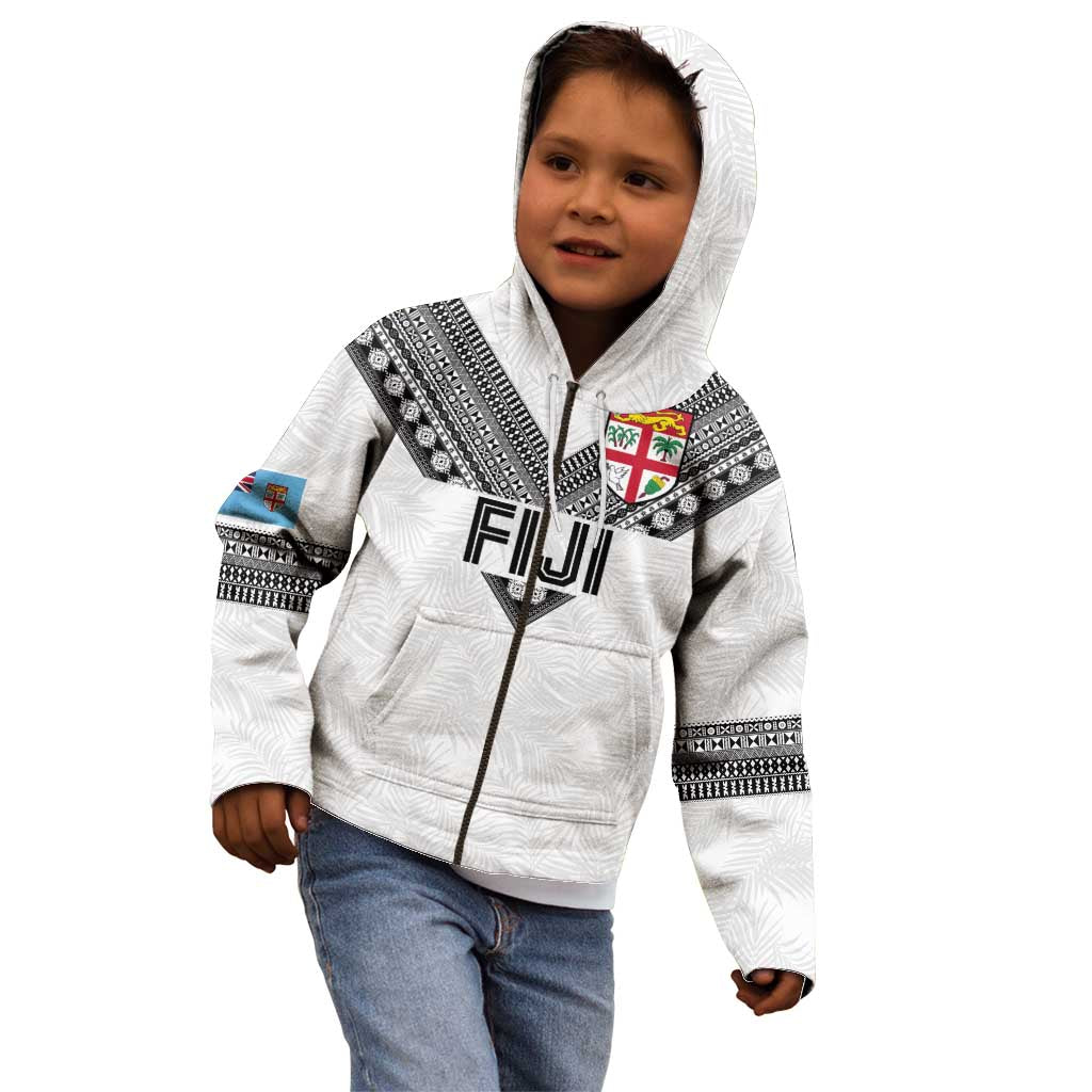 Custom Rugby Fiji Kid Hoodie Fijian Masi Tribal Sporty Style White Color - Polynesian Pride
