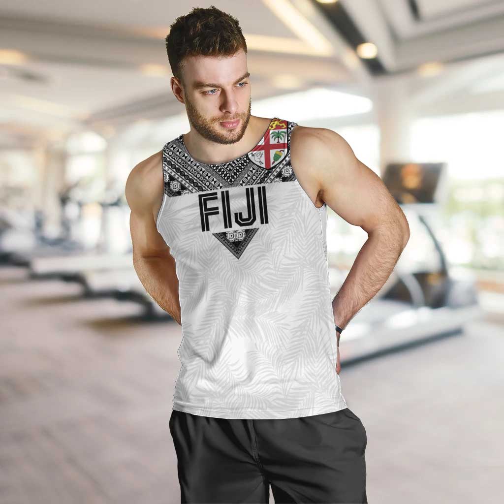 Custom Rugby Fiji Men Tank Top Fijian Masi Tribal Sporty Style White Color - Polynesian Pride