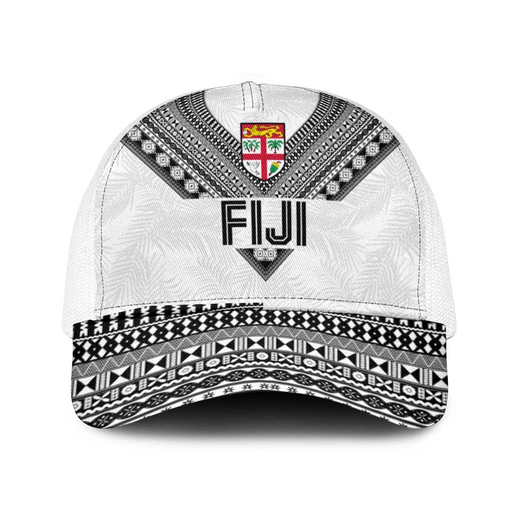 Rugby Fiji Mesh Trucker Cap Fijian Masi Tribal Sporty Style White Color - Polynesian Pride