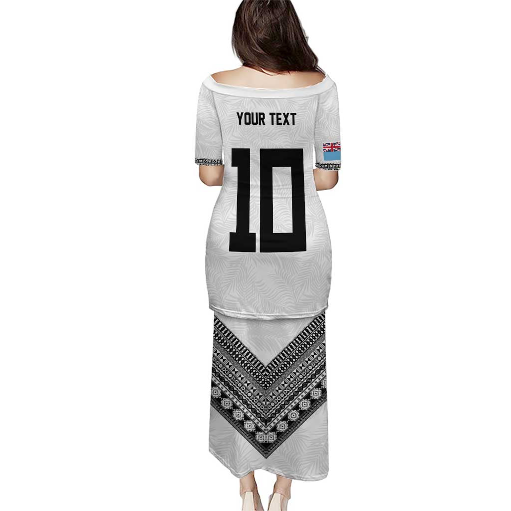 Custom Rugby Fiji Puletasi Fijian Masi Tribal Sporty Style White Color - Polynesian Pride