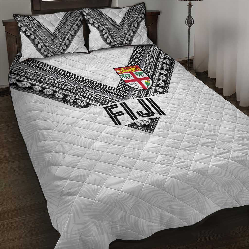 Rugby Fiji Quilt Bed Set Fijian Masi Tribal Sporty Style White Color - Polynesian Pride