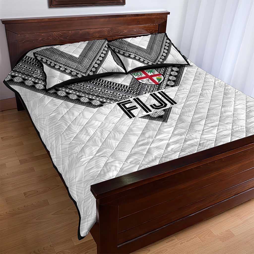Rugby Fiji Quilt Bed Set Fijian Masi Tribal Sporty Style White Color - Polynesian Pride