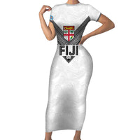 Custom Rugby Fiji Short Sleeve Bodycon Dress Fijian Masi Tribal Sporty Style White Color LT03 Long Dress White - Polynesian Pride