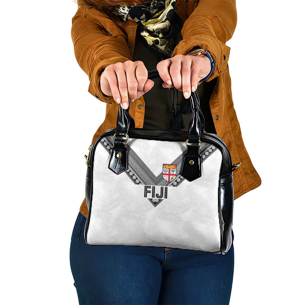 Rugby Fiji Shoulder Handbag Fijian Masi Tribal Sporty Style White Color - Polynesian Pride