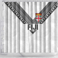Rugby Fiji Shower Curtain Fijian Masi Tribal Sporty Style White Color - Polynesian Pride