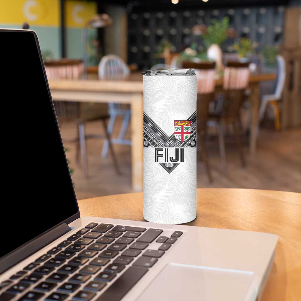 Custom Rugby Fiji Skinny Tumbler Fijian Masi Tribal Sporty Style White Color - Polynesian Pride