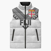 Custom Rugby Fiji Sleeveless Puffer Jacket Fijian Masi Tribal Sporty Style White Color LT03 Unisex White - Polynesian Pride