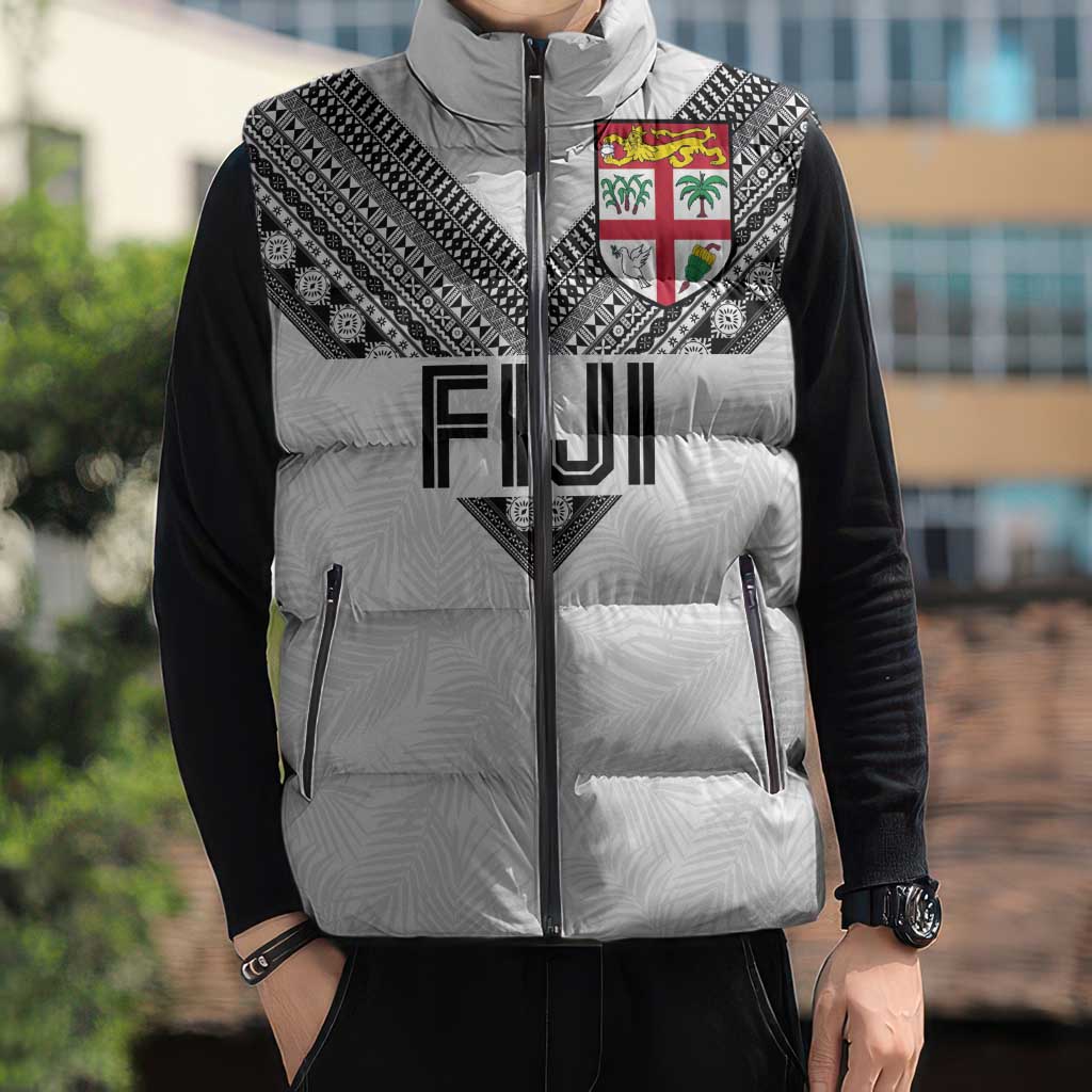 Custom Rugby Fiji Sleeveless Puffer Jacket Fijian Masi Tribal Sporty Style White Color LT03 - Polynesian Pride