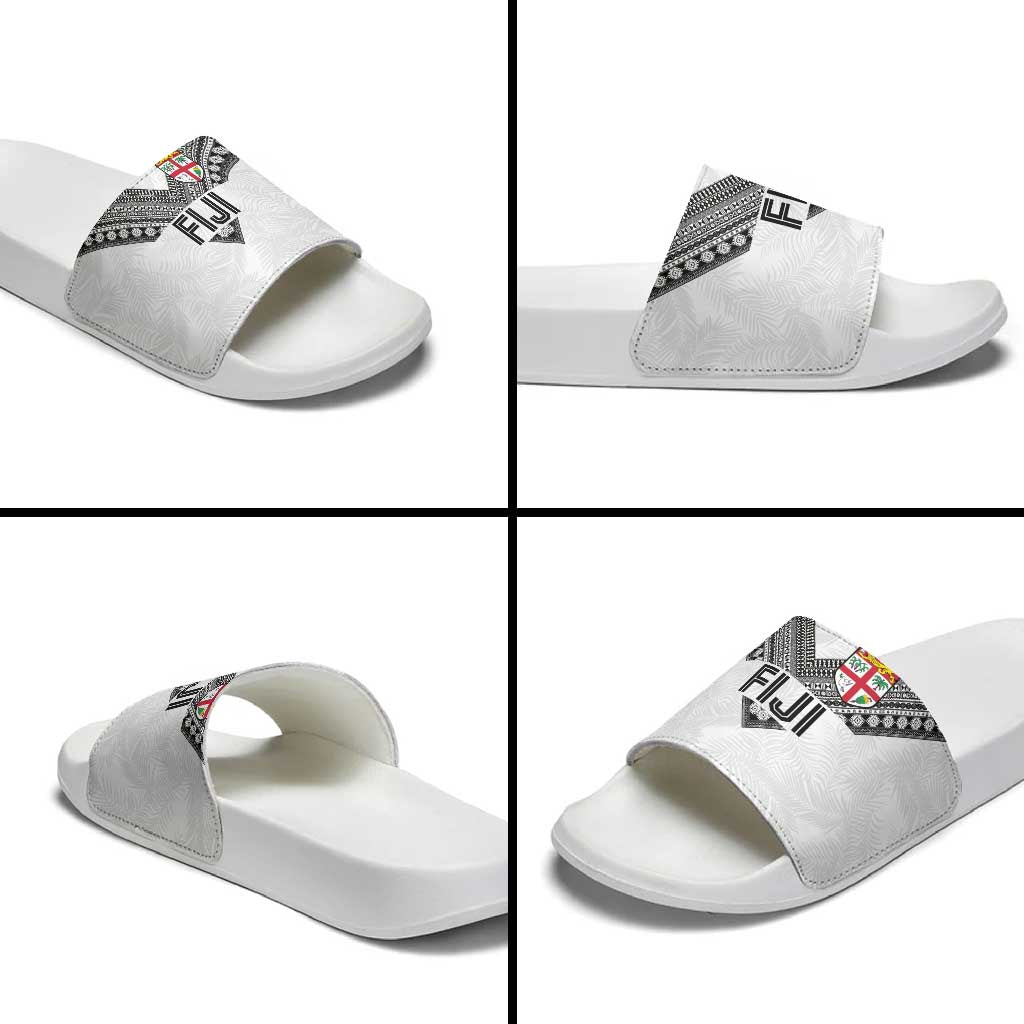 Rugby Fiji Slide Sandals Fijian Masi Tribal Sporty Style White Color - Polynesian Pride