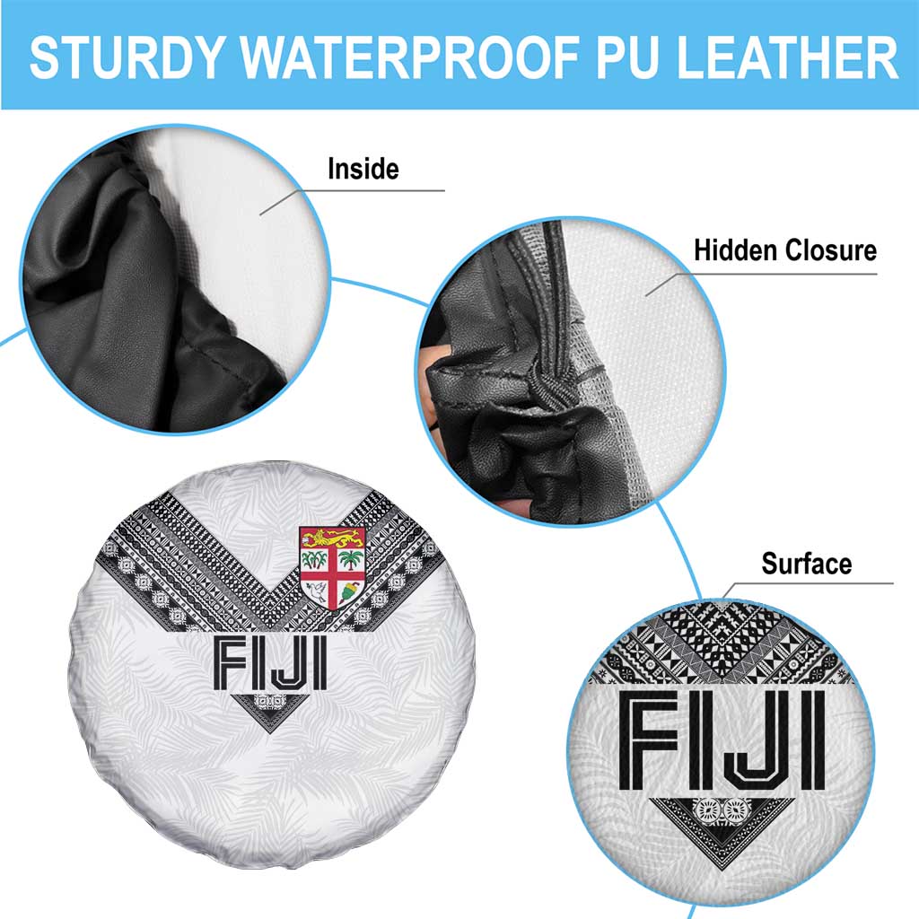 Rugby Fiji Spare Tire Cover Fijian Masi Tribal Sporty Style White Color - Polynesian Pride