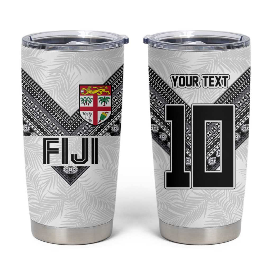 Custom Rugby Fiji Tumbler Cup Fijian Masi Tribal Sporty Style White Color - Polynesian Pride