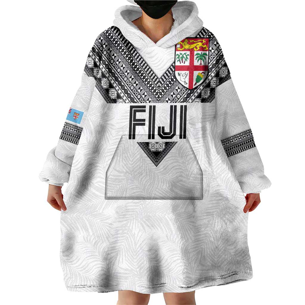 Custom Rugby Fiji Wearable Blanket Hoodie Fijian Masi Tribal Sporty Style White Color - Polynesian Pride