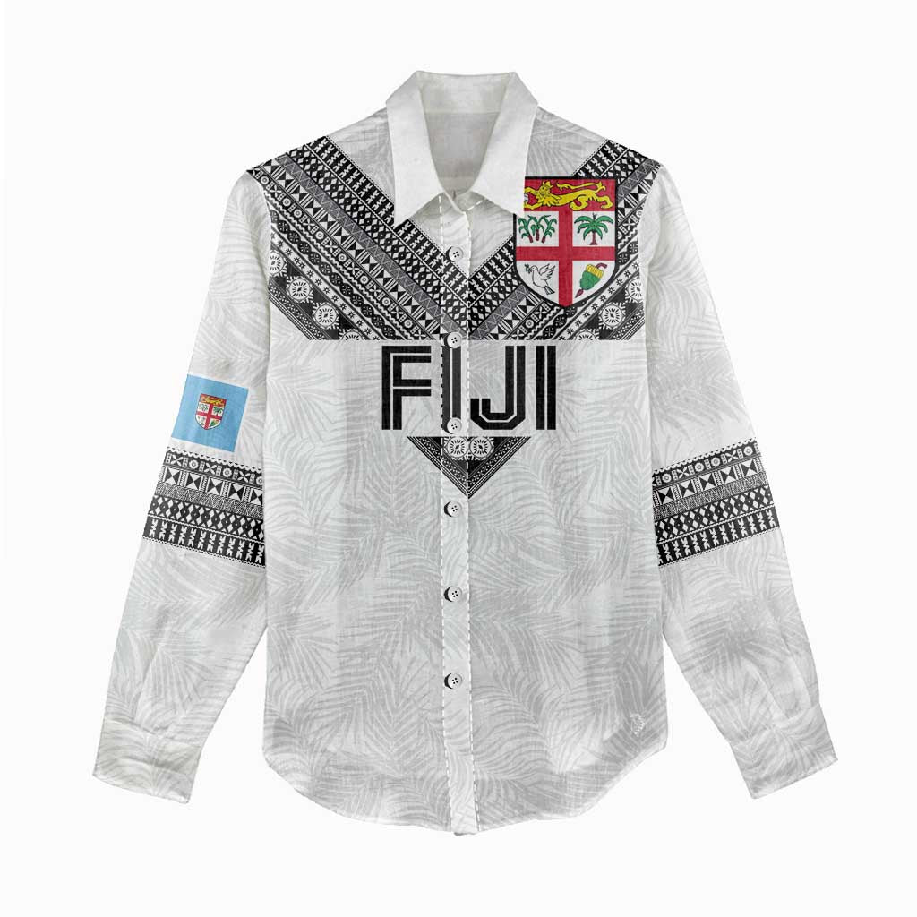 Custom Rugby Fiji Women Casual Shirt Fijian Masi Tribal Sporty Style White Color LT03 - Polynesian Pride