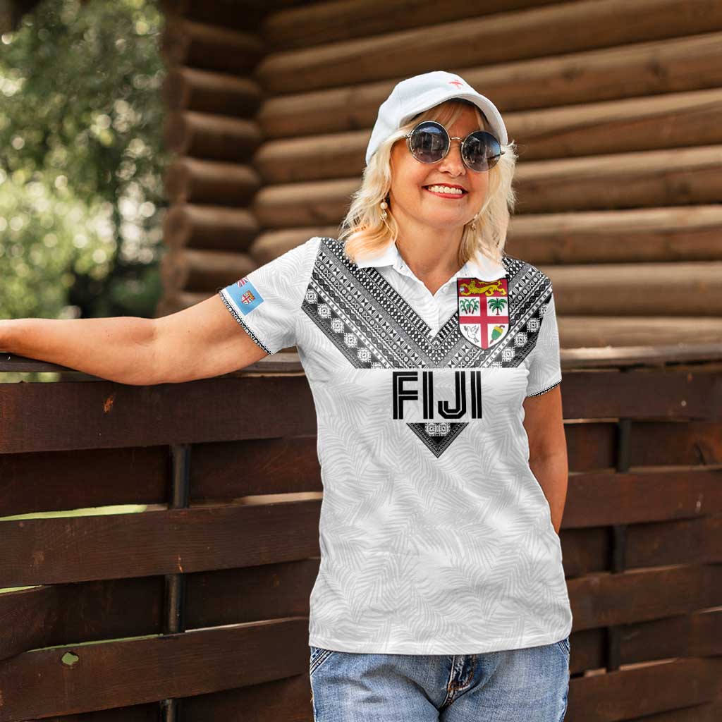 Custom Rugby Fiji Women Polo Shirt Fijian Masi Tribal Sporty Style White Color - Polynesian Pride