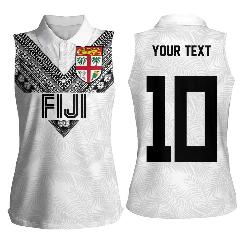 Custom Rugby Fiji Women Sleeveless Polo Shirt Fijian Masi Tribal Sporty Style White Color - Polynesian Pride