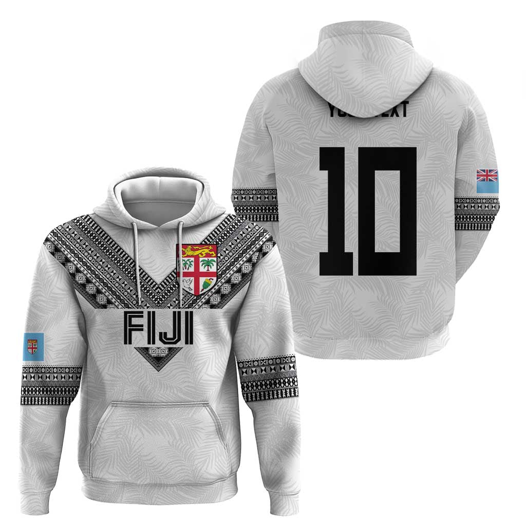 Custom Rugby Fiji Zip Hoodie Fijian Masi Tribal Sporty Style White Color - Polynesian Pride