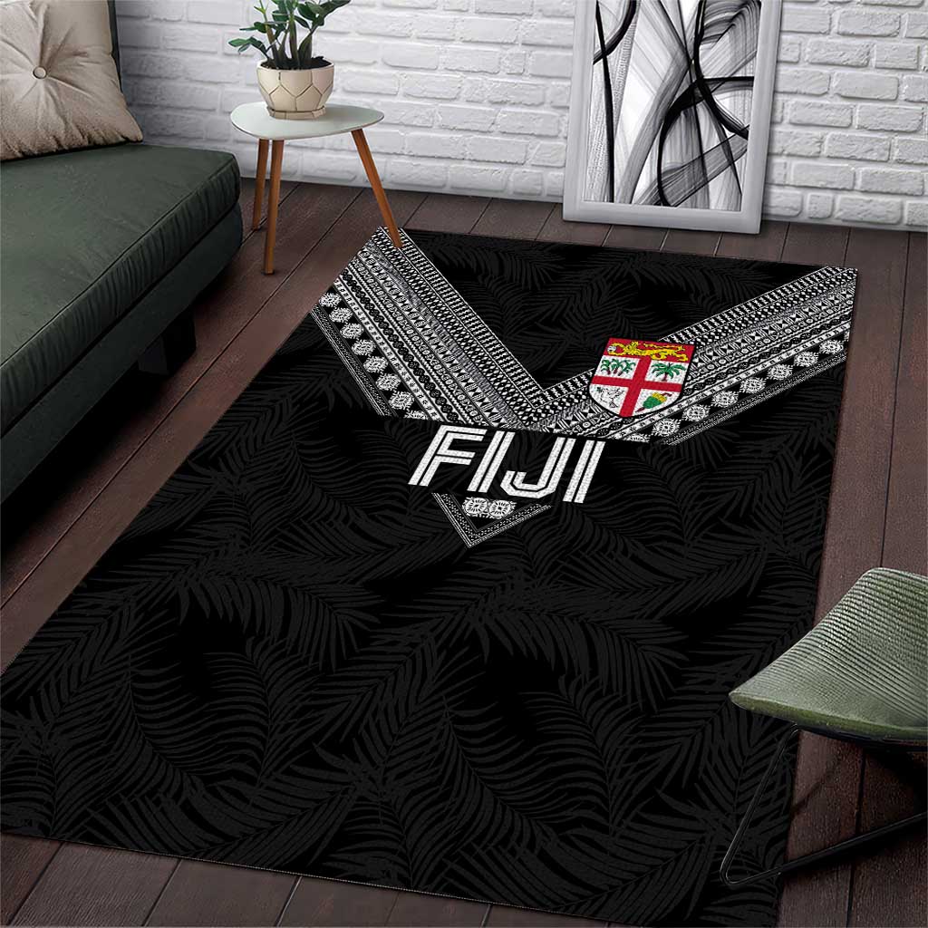 Rugby Fiji Area Rug Fijian Masi Tribal Sporty Style Black Color - Polynesian Pride