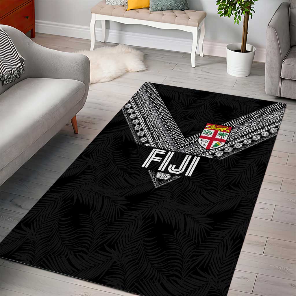 Rugby Fiji Area Rug Fijian Masi Tribal Sporty Style Black Color - Polynesian Pride