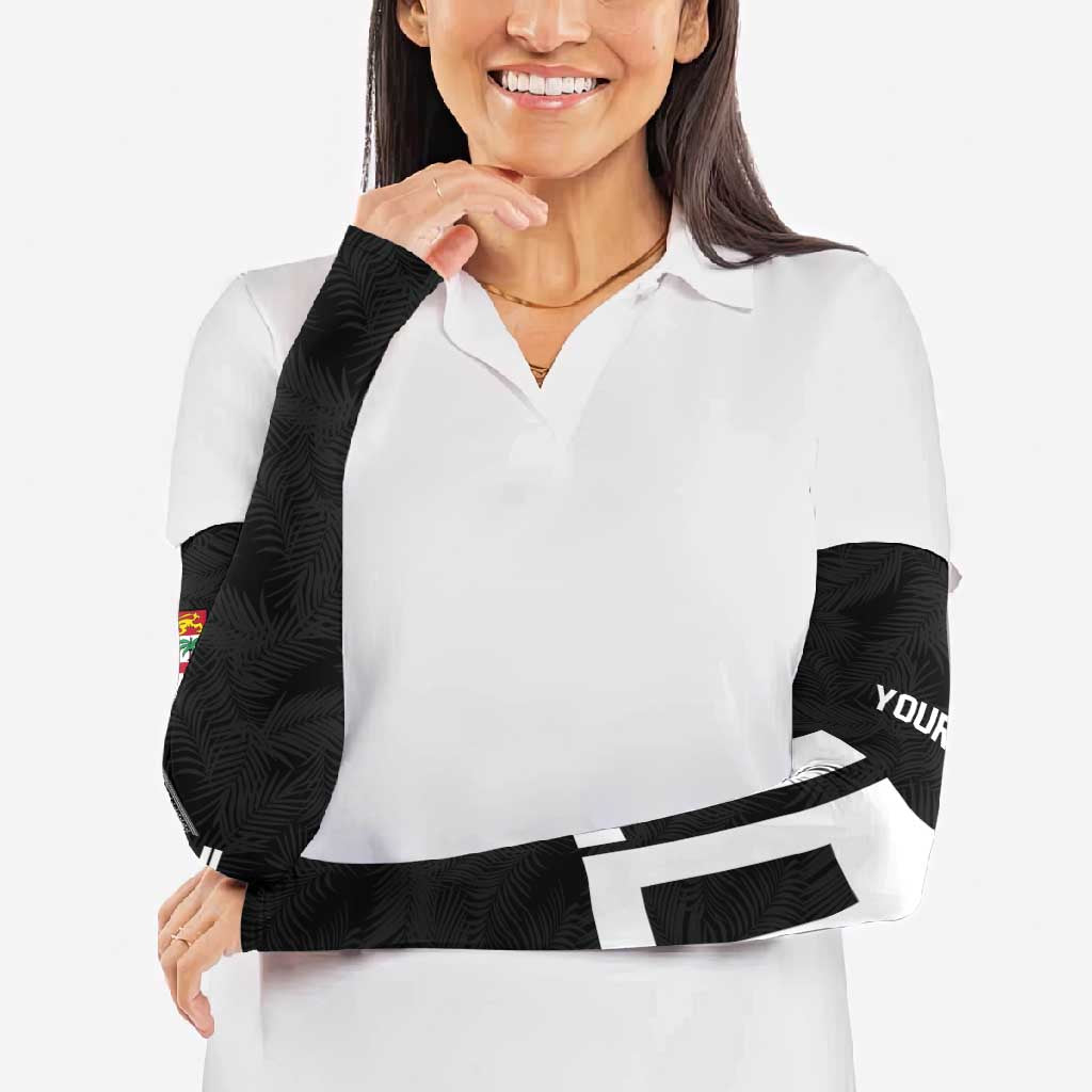 Custom Rugby Fiji Arm Sleeves Fijian Masi Tribal Sporty Style Black Color - Polynesian Pride