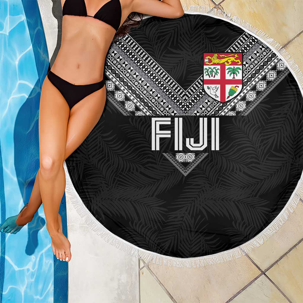 Rugby Fiji Beach Blanket Fijian Masi Tribal Sporty Style Black Color - Polynesian Pride