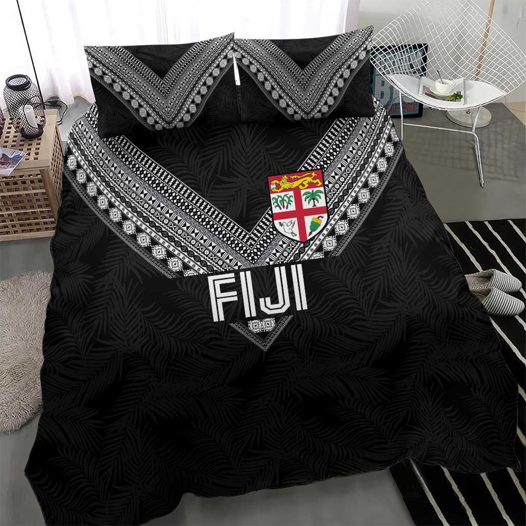 Rugby Fiji Bedding Set Fijian Masi Tribal Sporty Style Black Color - Polynesian Pride