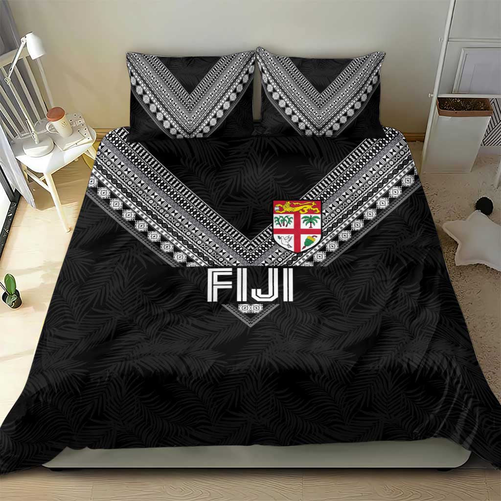 Rugby Fiji Bedding Set Fijian Masi Tribal Sporty Style Black Color - Polynesian Pride