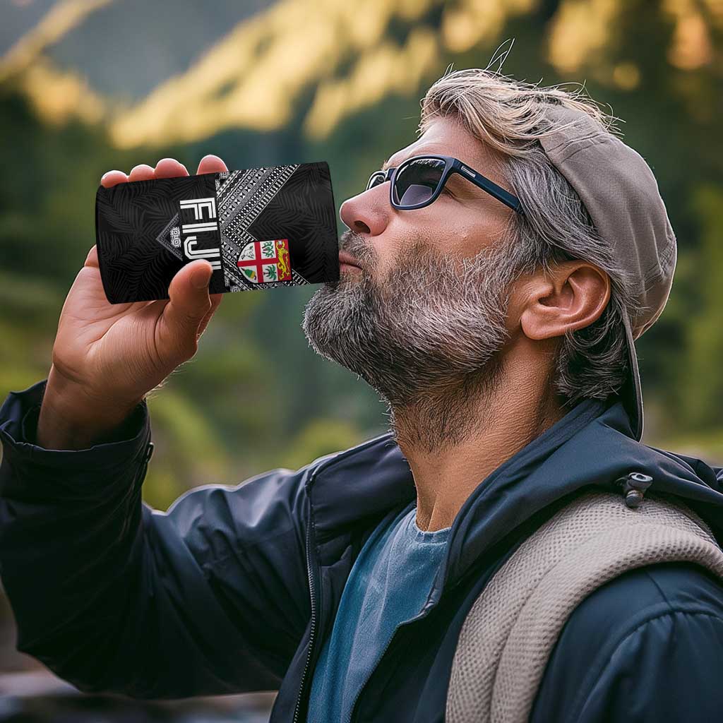 Custom Rugby Fiji 4 in 1 Can Cooler Tumbler Fijian Masi Tribal Sporty Style Black Color - Polynesian Pride