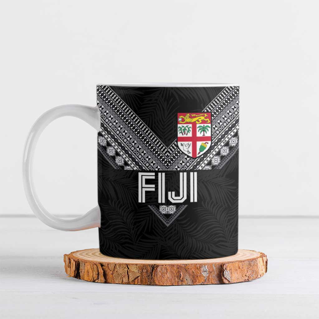 Custom Rugby Fiji Ceramic Mug Fijian Masi Tribal Sporty Style Black Color - Polynesian Pride