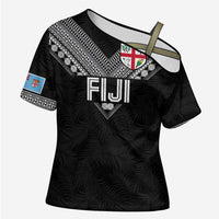Custom Rugby Fiji Cross Shoulder Shirt Fijian Masi Tribal Sporty Style Black Color LT03 Female Black - Polynesian Pride