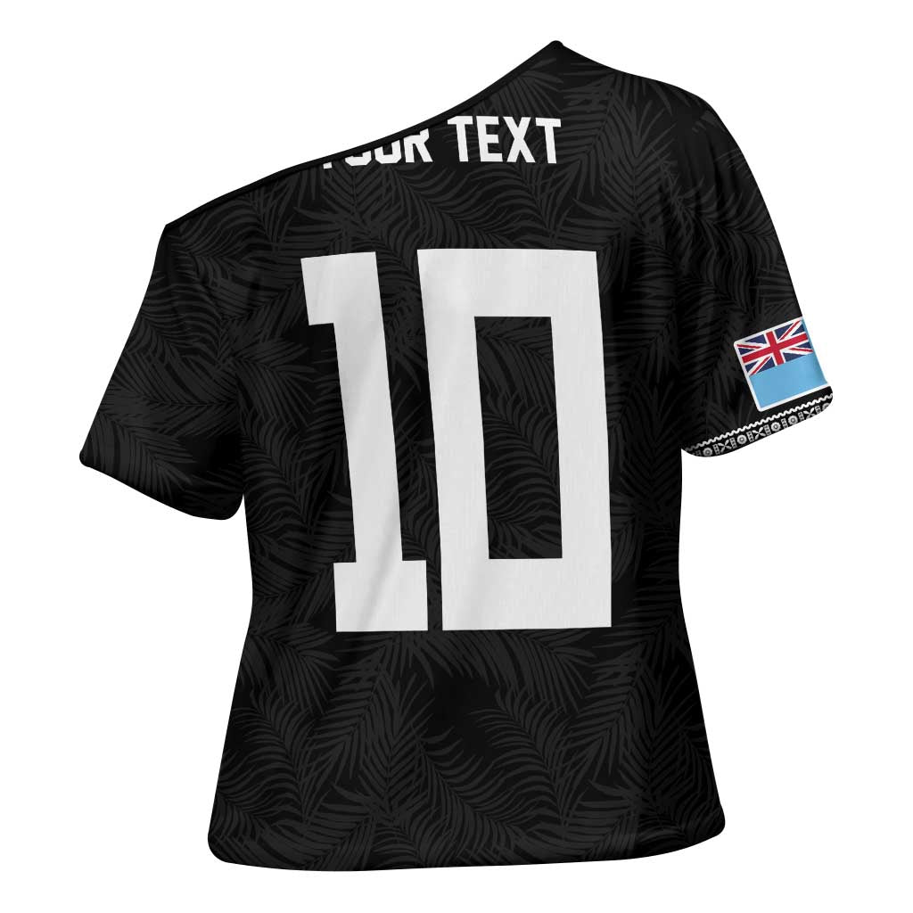 Custom Rugby Fiji Cross Shoulder Shirt Fijian Masi Tribal Sporty Style Black Color LT03 - Polynesian Pride